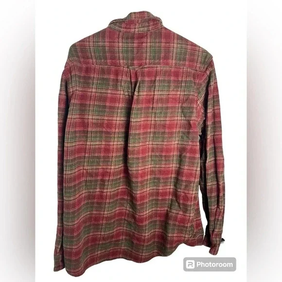 ORVIS Heavy Flannel Shirt Jacket Men’s Size L Plaid Red Green Beige Pockets - Picture 4 of 5